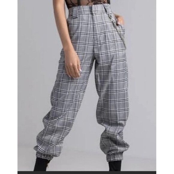 I.AM.GIA High-Waisted Cobain Plaid Relaxed-Fit Chain Pants Goth 80's Size Small - Picture 1 of 10